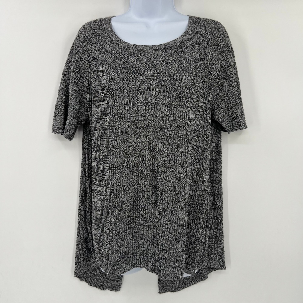 Eileen Fisher Womens Medium Black White Hemp Blend Split Back Ribbed Top